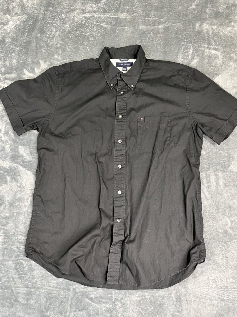 Tommy Hilfiger Mens Black Short Sleeve Button-Up Shirt XL